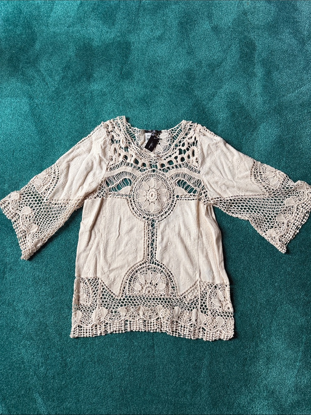Boho Crochet Lace Women's Top - Cream